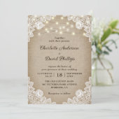 Rustige  Burlap Lace String Lights Wedding Kaart (Staand voorkant)
