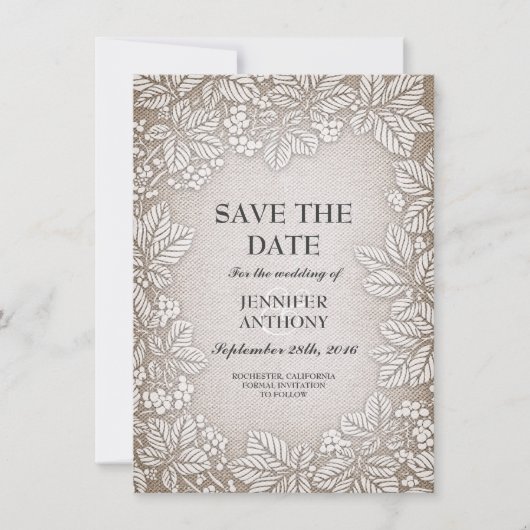 rustige burlap sparen de datumkaarten save the date (Voorkant)