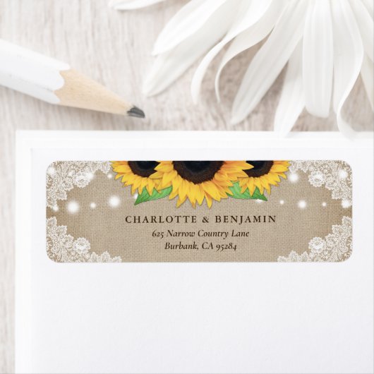 Rustige  Burlap Zonnebloem Etiket (Insitu)