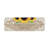 Rustige  Burlap Zonnebloem Etiket (Voorkant)