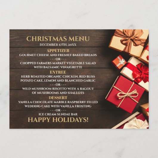 Rustige cadeaudoos, kerstmenu menu (Voorkant)