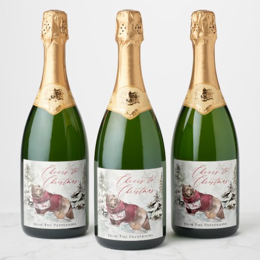 Rustige Cheers tot kerstwintersceen Sparkling Wijnetiket (Flessen)