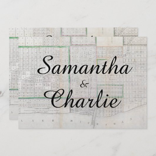 Rustige Chicago Map Wedding Invitation Kaart (Voorkant / Achterkant)