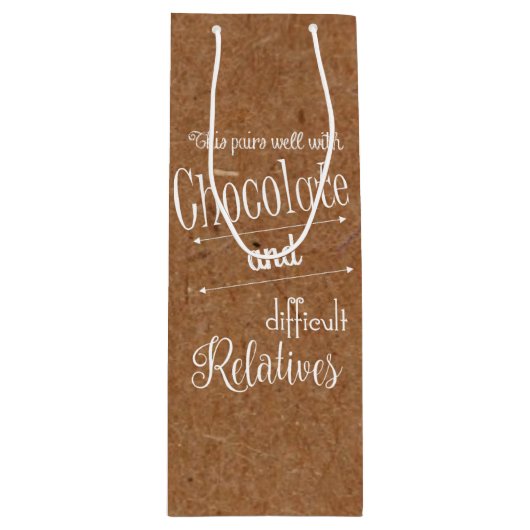 Rustige chocolade en wijnfles wijn cadeautas (Voorkant)