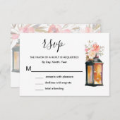 Rustige Coral Roos Gold Lantern Floral RSVP (Voorkant / Achterkant)
