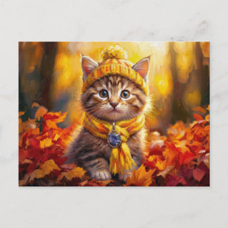 Rustige Cottagecore Herfst Oranje Kitten Landschap Briefkaart