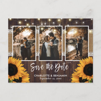 Rustige Country Wood Sunflower Foto Save the Date Aankondigingskaart