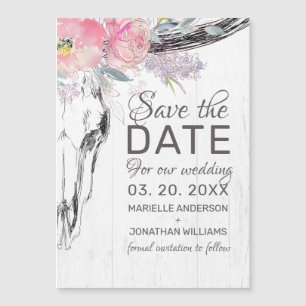 Rustige Cow Skull Blush Floral Boho Save the Date
