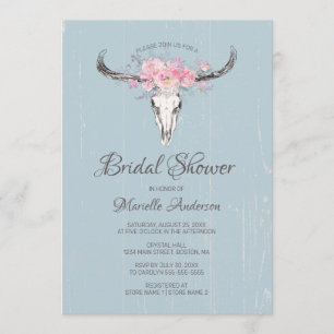 Rustige Cow Skull Boho Blush Floral B Vrijgezellen Kaart