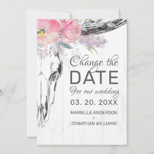 Rustige Cow Skull Boho Floral Blush Pink Waterverf Save The Date