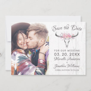 Rustige Cow Skull Floral Blush Waterverf Foto Save The Date