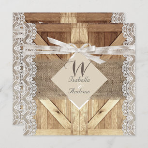 Rustige deur Wedding Beige White Lace Wood Burlap Kaart