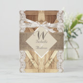 Rustige deur Wedding Beige White Lace Wood Burlap Kaart (Staand voorkant)