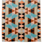 Rustige Diamond Squares Triangles Wood Art Pattern Douchegordijn (Voorkant)