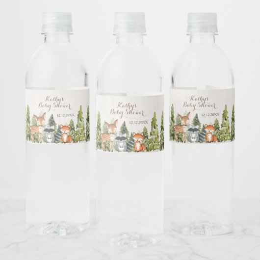 Rustige dieren Hout White Floral Baby shower Waterfles Etiket (Flessen)
