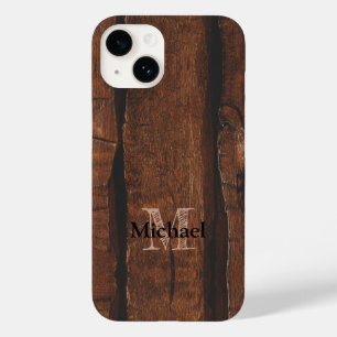 Rustige, donkerbruin, oud hout Monogram Case-Mate iPhone 14 Hoesje