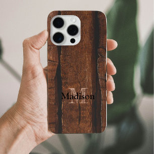 Rustige, donkerbruin, oud hout Monogram iPhone 15 Pro Max Hoesje