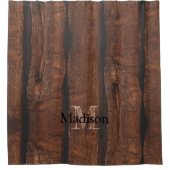 Rustige, donkerbruin, oud hout Monogram Douchegordijn (Voorkant)