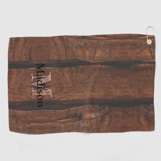 Rustige, donkerbruin, oud hout Monogram Golfhanddoek (Horizontaal)