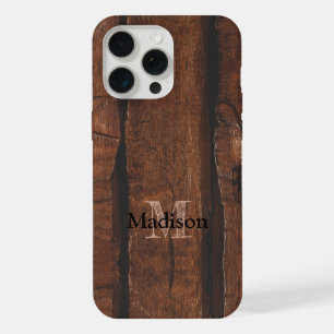 Rustige, donkerbruin, oud hout Monogram iPhone 15 Pro Max Hoesje
