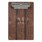 Rustige, donkerbruin, oud hout Monogram Mini Klembord (Voorkant)