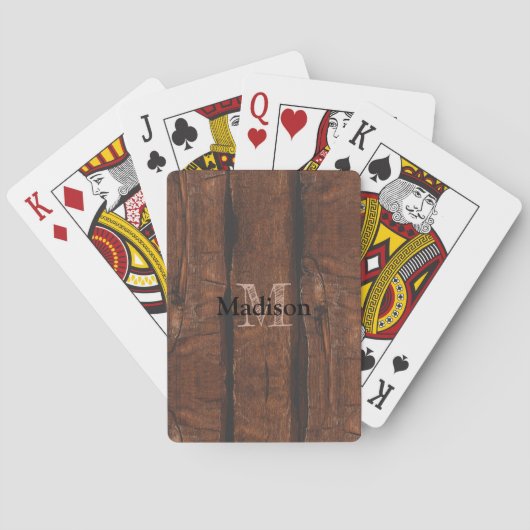 Rustige, donkerbruin, oud hout Monogram Pokerkaarten (Achterkant)