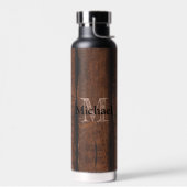 Rustige, donkerbruin, oud hout Monogram Waterfles (Links)