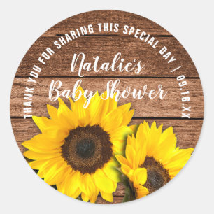 Rustige, donkere houtsbloem Dank je Baby shower Ronde Sticker