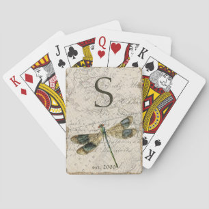 Rustige dragonfly-monogram pokerkaarten