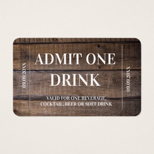 Rustige Drink Voucher Wedding Drink Ticket Visitekaartje (Voorkant)