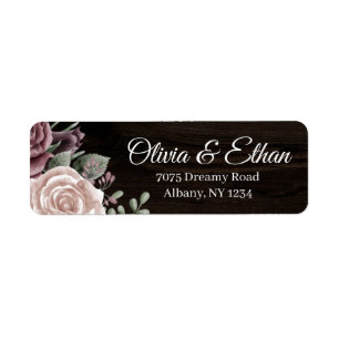 Rustige  Dusty Roos Flowers Hout Etiket