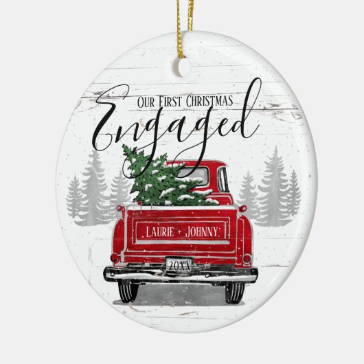 Rustige Eerste Kerstmis met  Red Truck Keramisch Ornament (Links)