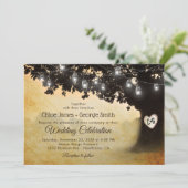 Rustige eikenboom Mason Jar Lights Wedding Kaart (Staand voorkant)