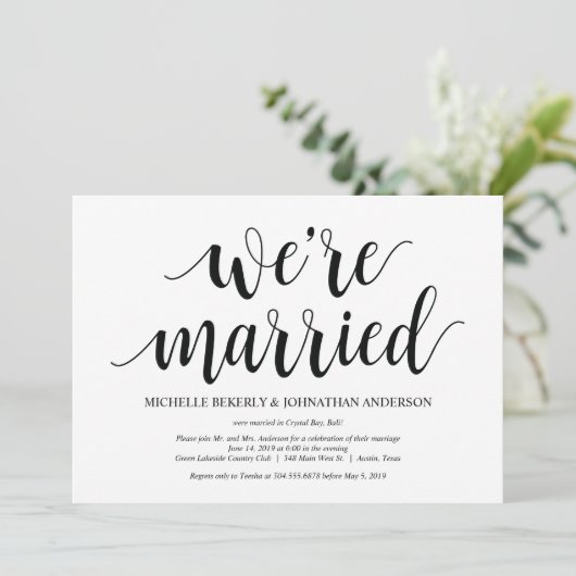 Rustige Elopement Reception Kaart (Staand voorkant)