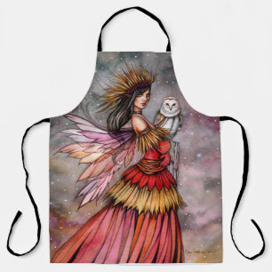 Rustige Ember Fee en Uil Fantasie Kunst Schort