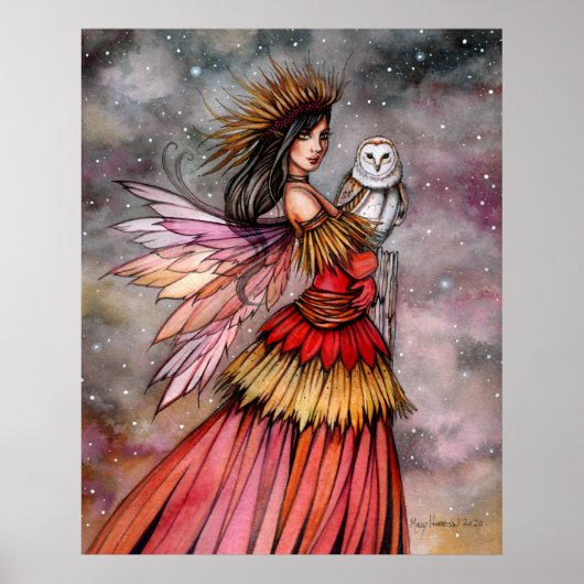 Rustige Ember Fee en Uil Fantasy Kunst Poster (Voorkant)