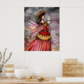 Rustige Ember Fee en Uil Fantasy Kunst Poster (Keuken)