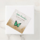 Rustige Emerald Green Gold Butterfly Bedankjes Labels (In situ)