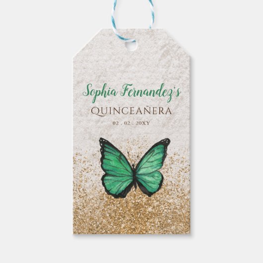 Rustige Emerald Green Gold Butterfly Cadeaulabel (Voorkant)