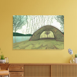 Rustige en vredige camping scene canvas afdruk