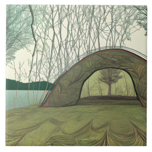 Rustige en vredige camping scene tegeltje