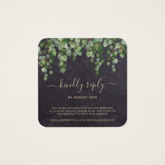 Rustige Eucalyptus Botanische bruiloft QR-code RSV Vierkante Visitekaartjes (Voorkant)