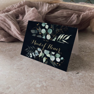 Rustige Eucalyptus Gold Blue Bridal Partij Harteli Bedankkaart