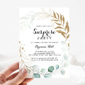 Rustige Eucalyptus Gold Calligraphy Surprise Party Kaart