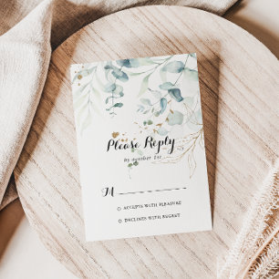 Rustige Eucalyptus Gold Floral Calligrafie RSVP Kaartje