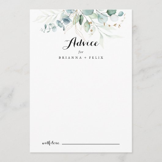 Rustige Eucalyptus Gold Floral Calligraphy Wedding Advieskaart (Voorkant)