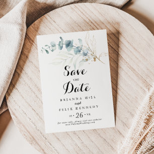 Rustige Eucalyptus Gold Floral Calligraphy Wedding Save The Date