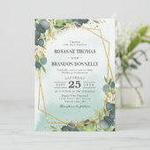 Rustige Eucalyptus Gold Geometric Wedding Kaart (Staand voorkant)