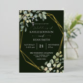 Rustige eucalyptus & Gold Lijst Wedding Green Real Folie Uitnodiging (Staand Voorkant)