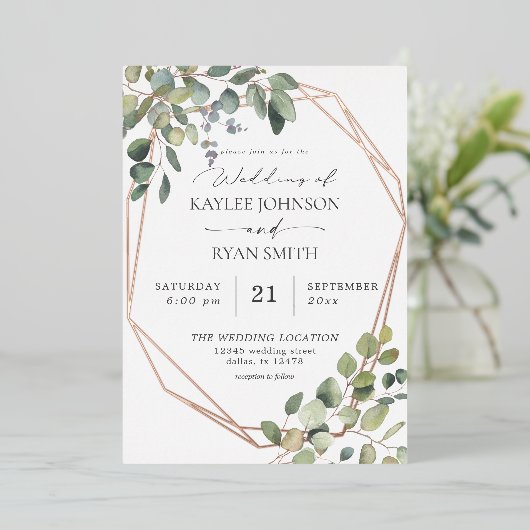 Rustige eucalyptus & Gold Lijst Wedding Real Folie Uitnodiging (Staand Voorkant)